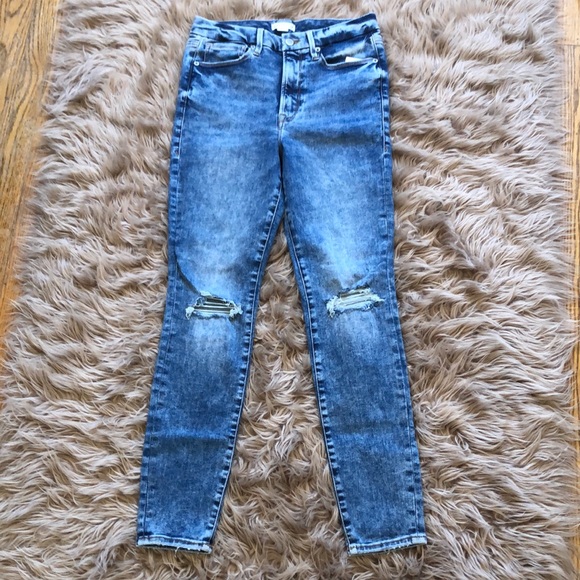 Good American Blue Skinny Jeans with Distressed Knees - Picture 1 of 4